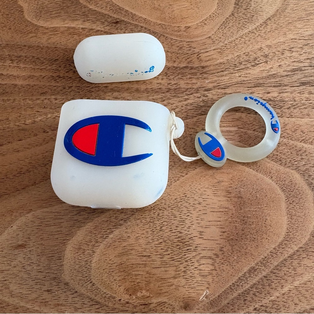 Champion White AirPods Case Set with Blue and Red Logo